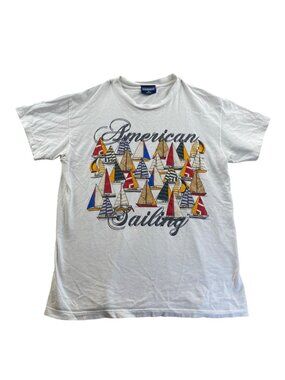 Van Heusen Men's T-Shirt Medium White American Sailing Graphic Cotton Tee